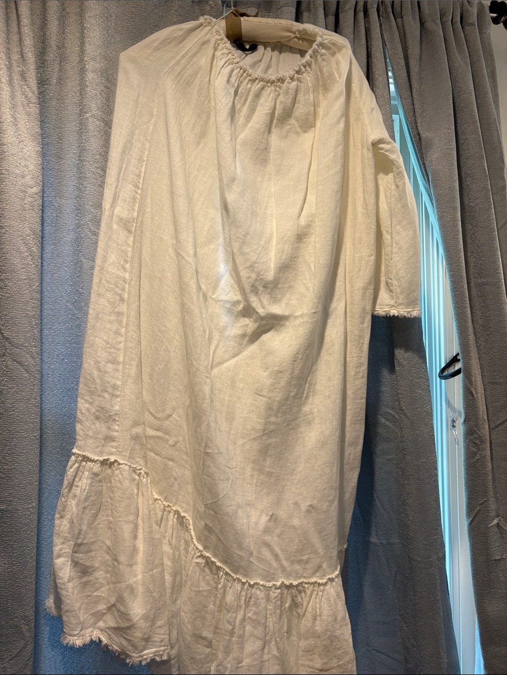 Zara White Linen Peasant Maxi Dress